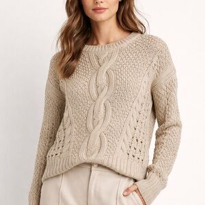 Vince Yak Wool Cable Knit Sweater Beige Neutral Textured Cozy Luxury Knit